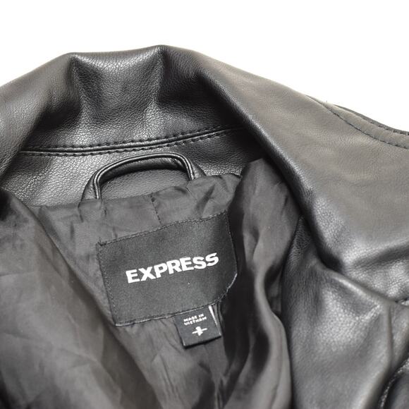 Express Women's Faux Leather Motorcycle Jacket Zip Solid Black Size S Pockets - Picture 7 of 8